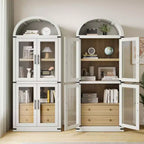 Libreria ad arco con ante e cassetti, libreria in stile rustico, profondità 40 cm, scaffali espositivi, alta 181 cm, vetrinetta in legno, librerie arrotondate