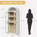 Libreria ad arco con ante e cassetti, libreria in stile rustico, profondità 40 cm, scaffali espositivi, alta 181 cm, vetrinetta in legno, librerie arrotondate