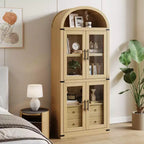 Libreria ad arco con ante e cassetti, libreria in stile rustico, profondità 40 cm, scaffali espositivi, alta 181 cm, vetrinetta in legno, librerie arrotondate