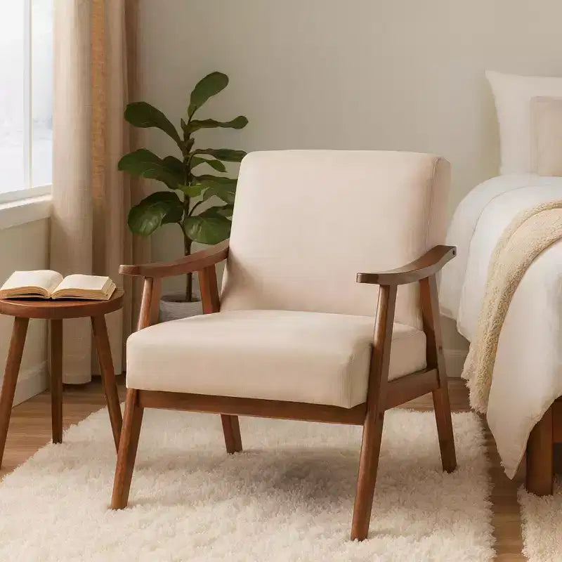 Poltrona d'accento Homy Casa in legno massello stile Mid-Century per soggiorno o angolo lettura