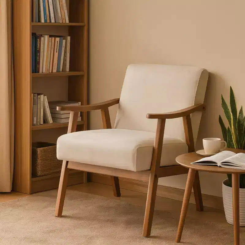 Poltrona d'accento Homy Casa in legno massello stile Mid-Century per soggiorno o angolo lettura