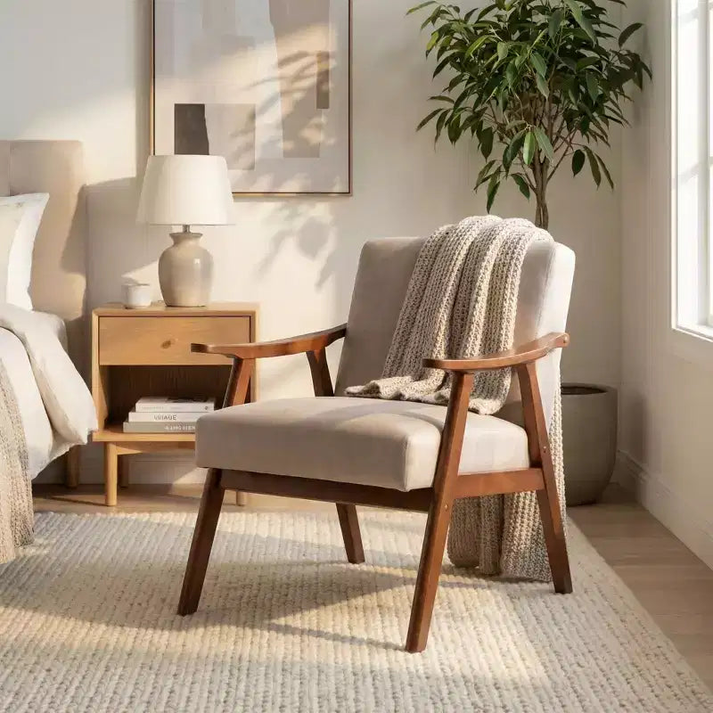 Poltrona d'accento Homy Casa in legno massello stile Mid-Century per soggiorno o angolo lettura