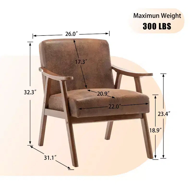 Poltrona d'accento Homy Casa in legno massello stile Mid-Century per soggiorno o angolo lettura