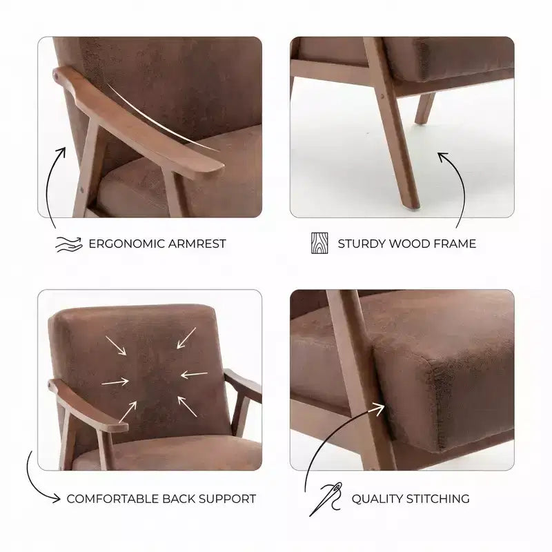 Poltrona d'accento Homy Casa in legno massello stile Mid-Century per soggiorno o angolo lettura