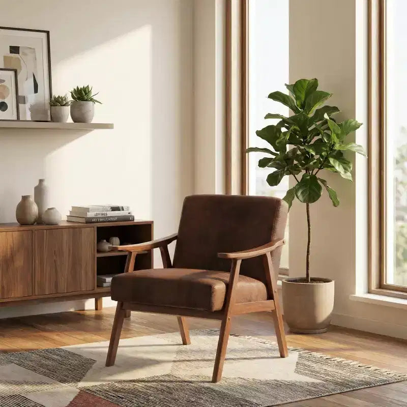 Poltrona d'accento Homy Casa in legno massello stile Mid-Century per soggiorno o angolo lettura