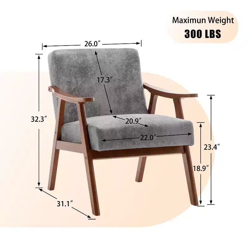 Poltrona d'accento Homy Casa in legno massello stile Mid-Century per soggiorno o angolo lettura