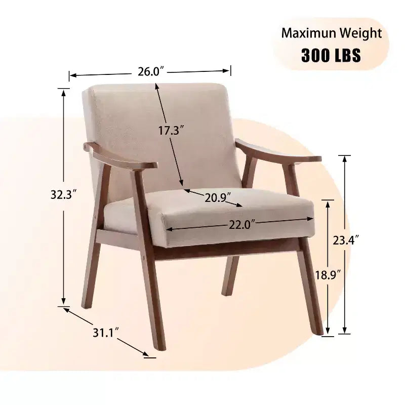 Poltrona d'accento Homy Casa in legno massello stile Mid-Century per soggiorno o angolo lettura
