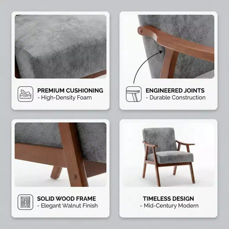 Poltrona d'accento Homy Casa in legno massello stile Mid-Century per soggiorno o angolo lettura