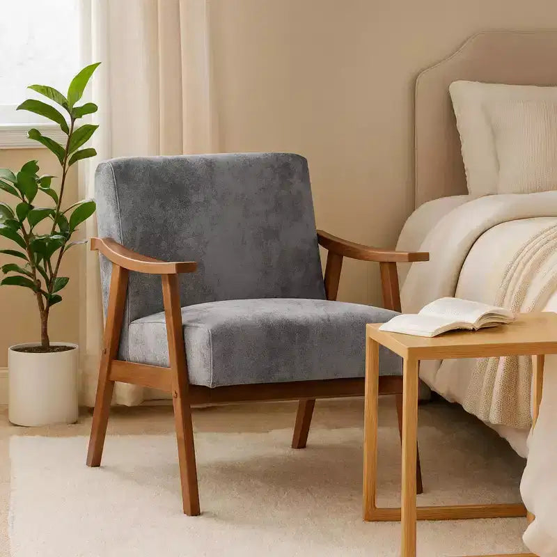 Poltrona d'accento Homy Casa in legno massello stile Mid-Century per soggiorno o angolo lettura
