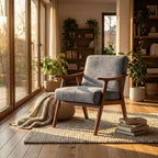Poltrona d'accento Homy Casa in legno massello stile Mid-Century per soggiorno o angolo lettura