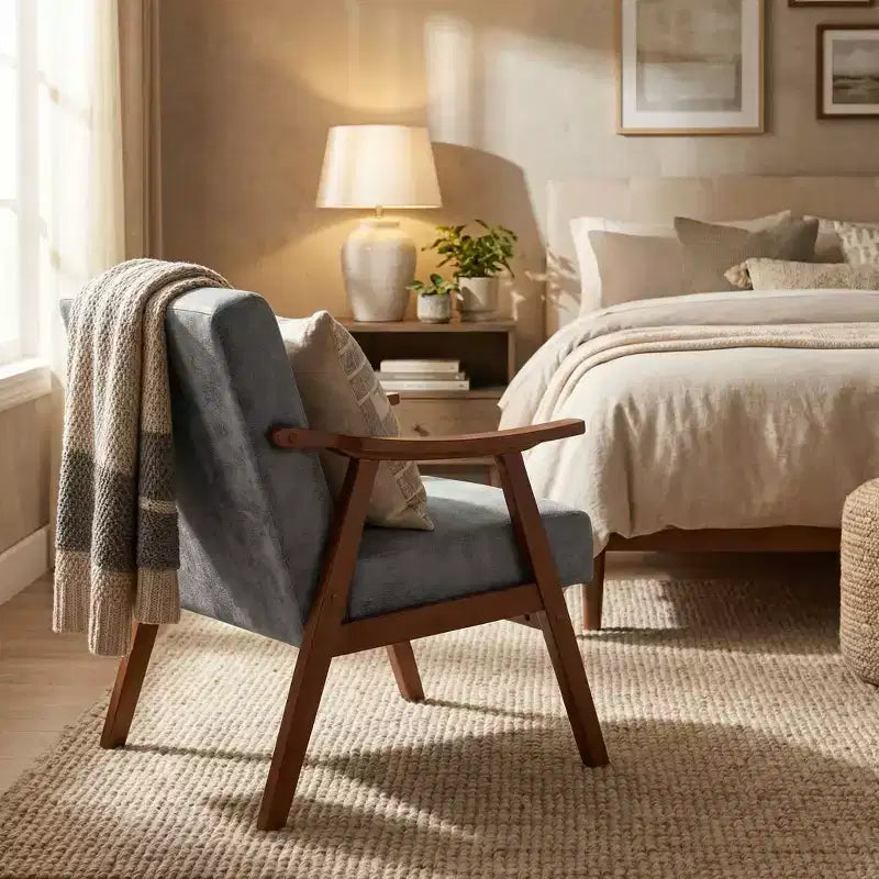 Poltrona d'accento Homy Casa in legno massello stile Mid-Century per soggiorno o angolo lettura