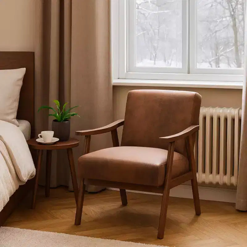 Poltrona d'accento Homy Casa in legno massello stile Mid-Century per soggiorno o angolo lettura
