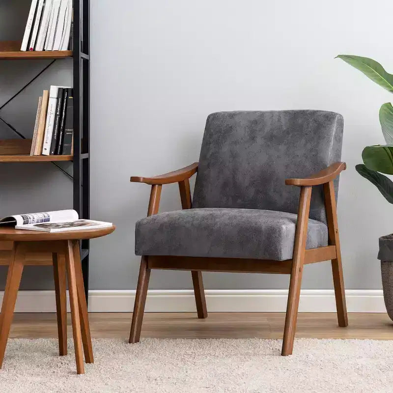 Poltrona d'accento Homy Casa in legno massello stile Mid-Century per soggiorno o angolo lettura
