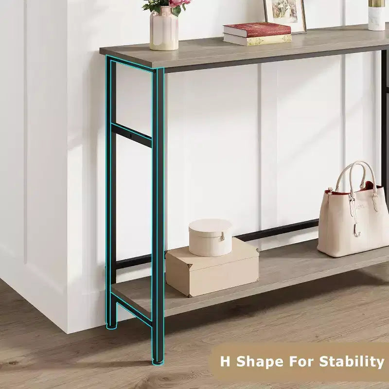 Tavolo consolle con contenitore, tavolino da ingresso, tavolo in stile country da 100 cm con ripiani regolabili per ingresso, soggiorno, corridoio, camera da letto