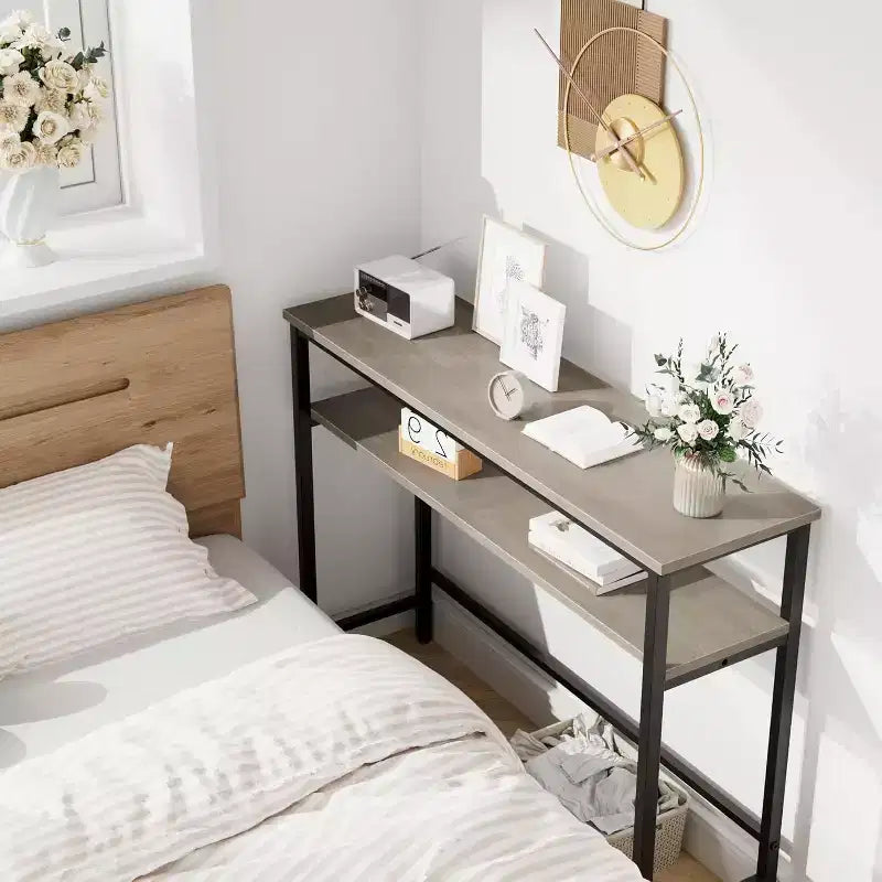 Tavolo consolle con contenitore, tavolino da ingresso, tavolo in stile country da 100 cm con ripiani regolabili per ingresso, soggiorno, corridoio, camera da letto
