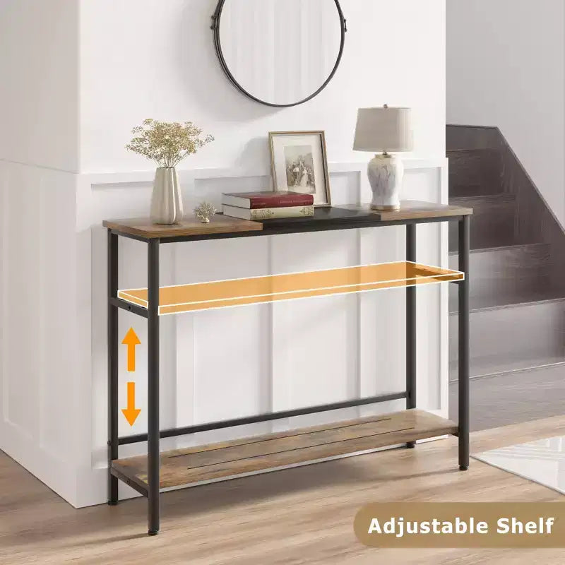 Tavolo consolle con contenitore, tavolino da ingresso, tavolo in stile country da 100 cm con ripiani regolabili per ingresso, soggiorno, corridoio, camera da letto