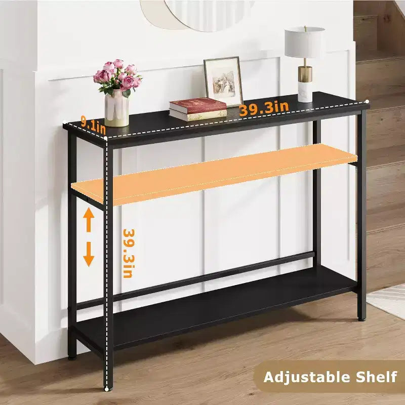 Tavolo consolle con contenitore, tavolino da ingresso, tavolo in stile country da 100 cm con ripiani regolabili per ingresso, soggiorno, corridoio, camera da letto