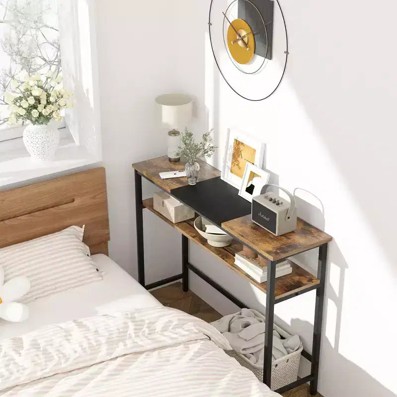 Tavolo consolle con contenitore, tavolino da ingresso, tavolo in stile country da 100 cm con ripiani regolabili per ingresso, soggiorno, corridoio, camera da letto