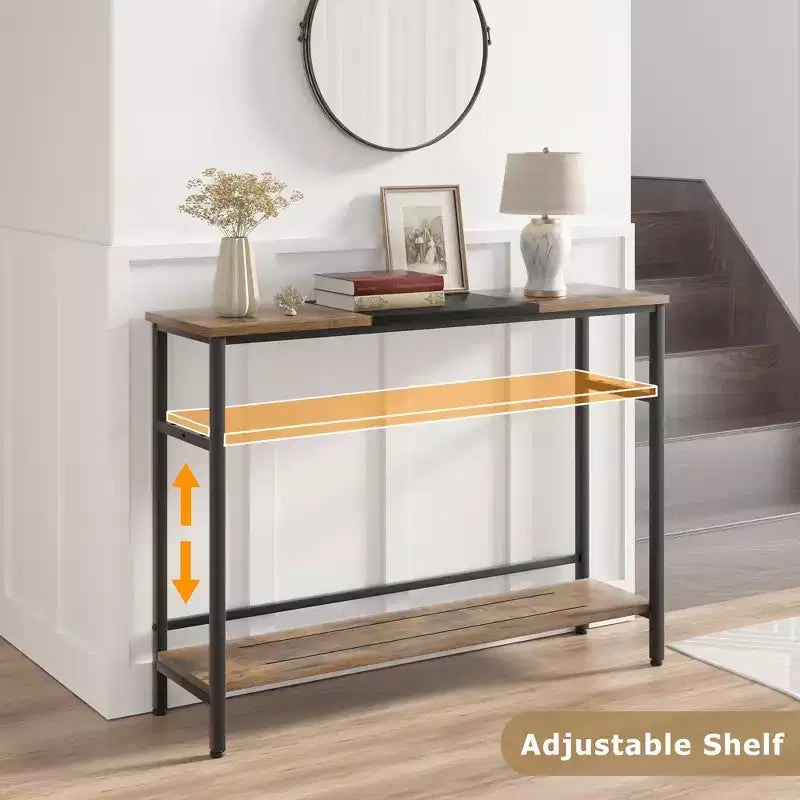 Tavolo consolle con contenitore, tavolino da ingresso, tavolo in stile country da 100 cm con ripiani regolabili per ingresso, soggiorno, corridoio, camera da letto
