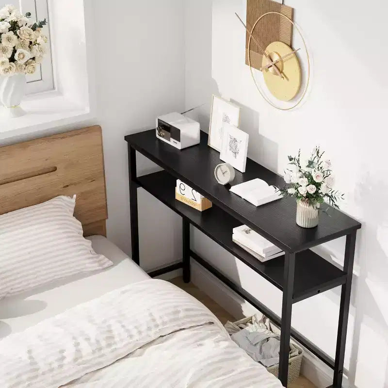 Tavolo consolle con contenitore, tavolino da ingresso, tavolo in stile country da 100 cm con ripiani regolabili per ingresso, soggiorno, corridoio, camera da letto