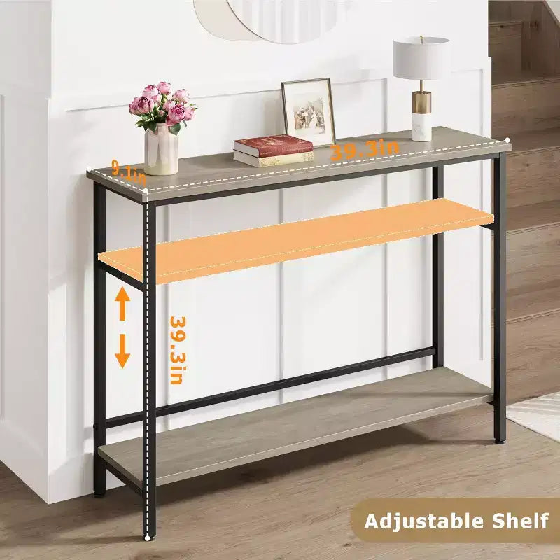 Tavolo consolle con contenitore, tavolino da ingresso, tavolo in stile country da 100 cm con ripiani regolabili per ingresso, soggiorno, corridoio, camera da letto