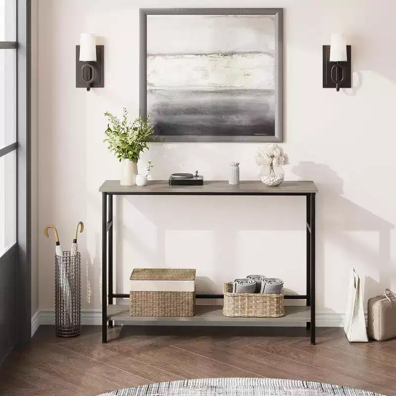 Tavolo consolle con contenitore, tavolino da ingresso, tavolo in stile country da 100 cm con ripiani regolabili per ingresso, soggiorno, corridoio, camera da letto