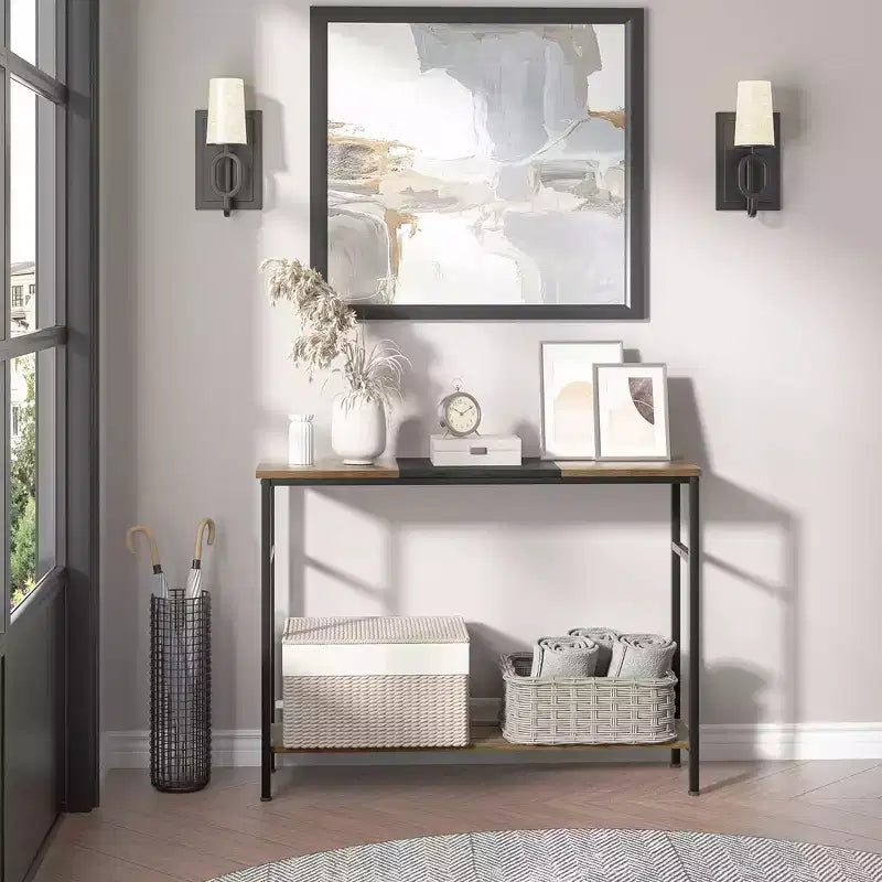 Tavolo consolle con contenitore, tavolino da ingresso, tavolo in stile country da 100 cm con ripiani regolabili per ingresso, soggiorno, corridoio, camera da letto