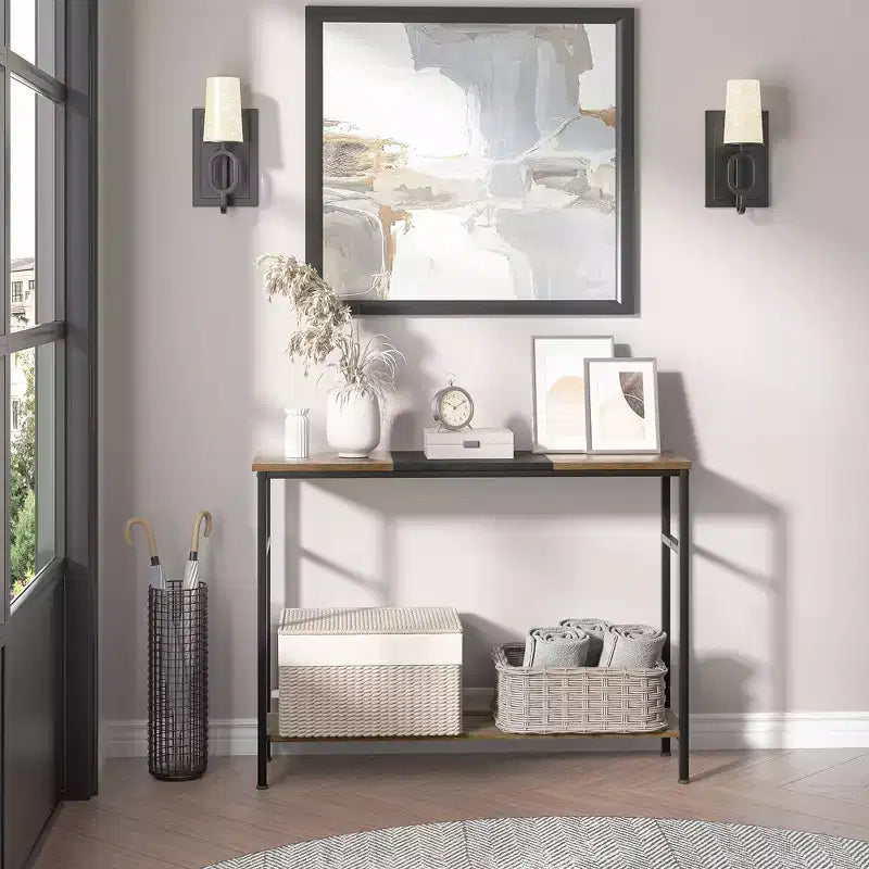 Tavolo consolle con contenitore, tavolino da ingresso, tavolo in stile country da 100 cm con ripiani regolabili per ingresso, soggiorno, corridoio, camera da letto