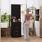 Mobile toeletta elegante Famapy con specchio LED a figura intera e cassetti divisori, mobile contenitore bianco/nero/rosa, organizer spazioso per il trucco in camera da letto