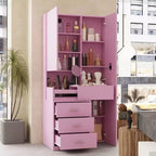 Mobile toeletta elegante Famapy con specchio LED a figura intera e cassetti divisori, mobile contenitore bianco/nero/rosa, organizer spazioso per il trucco in camera da letto