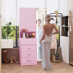 Mobile toeletta elegante Famapy con specchio LED a figura intera e cassetti divisori, mobile contenitore bianco/nero/rosa, organizer spazioso per il trucco in camera da letto