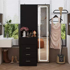 Mobile toeletta elegante Famapy con specchio LED a figura intera e cassetti divisori, mobile contenitore bianco/nero/rosa, organizer spazioso per il trucco in camera da letto