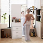 Mobile toeletta elegante Famapy con specchio LED a figura intera e cassetti divisori, mobile contenitore bianco/nero/rosa, organizer spazioso per il trucco in camera da letto