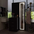 Mobile toeletta elegante Famapy con specchio LED a figura intera e cassetti divisori, mobile contenitore bianco/nero/rosa, organizer spazioso per il trucco in camera da letto