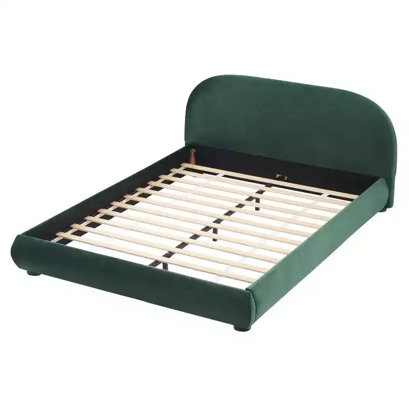 Letto a piattaforma Queen/King Size, struttura imbottita in tessuto Bouclé con testiera curva - ModernLuxe