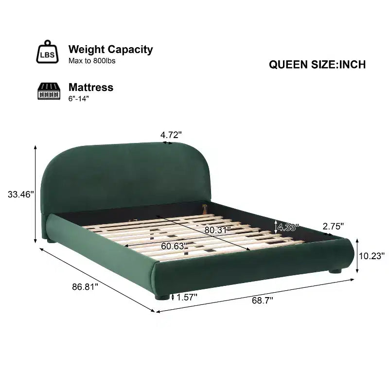 Letto a piattaforma Queen/King Size, struttura imbottita in tessuto Bouclé con testiera curva - ModernLuxe