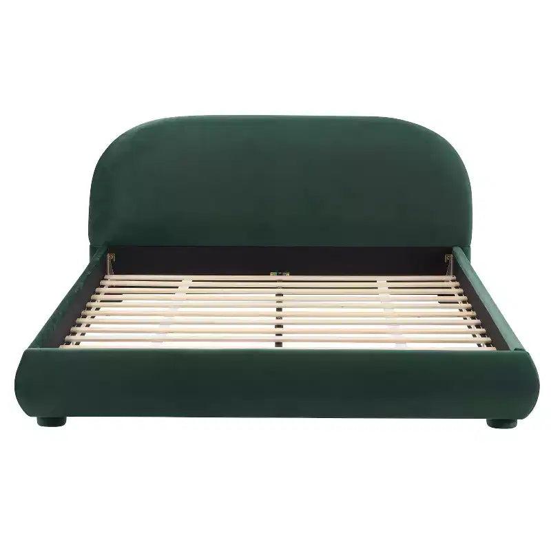 Letto a piattaforma Queen/King Size, struttura imbottita in tessuto Bouclé con testiera curva - ModernLuxe
