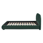 Letto a piattaforma Queen/King Size, struttura imbottita in tessuto Bouclé con testiera curva - ModernLuxe