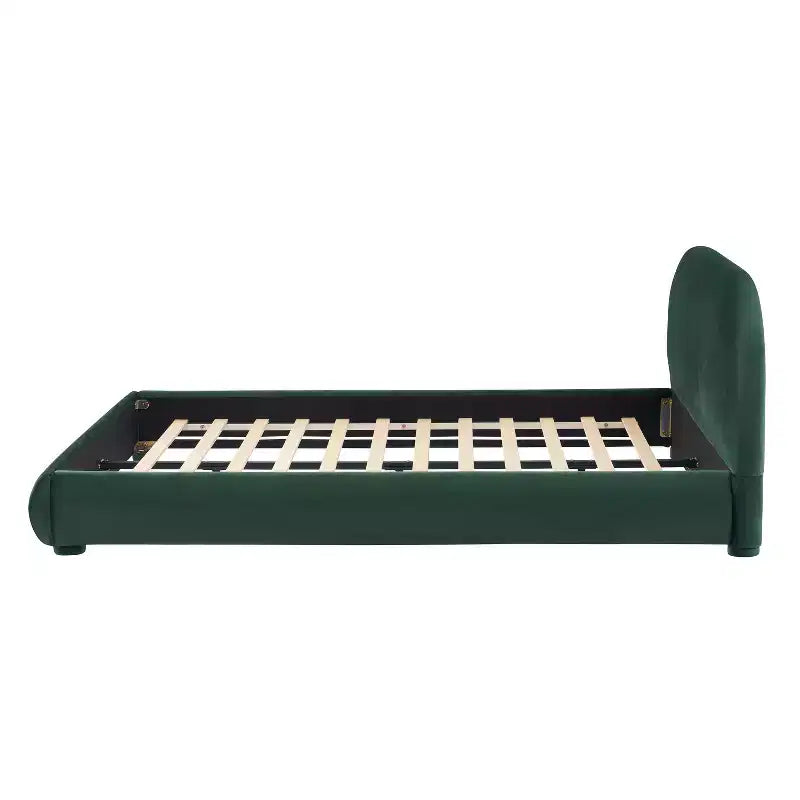 Letto a piattaforma Queen/King Size, struttura imbottita in tessuto Bouclé con testiera curva - ModernLuxe