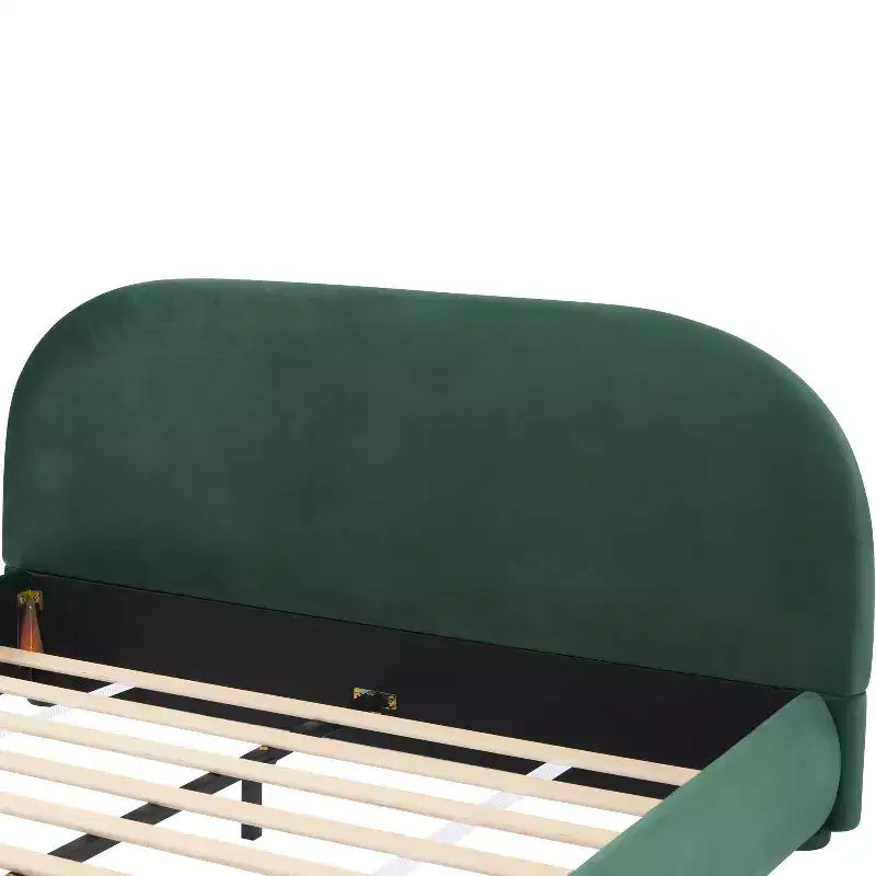 Letto a piattaforma Queen/King Size, struttura imbottita in tessuto Bouclé con testiera curva - ModernLuxe