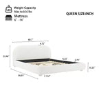 Letto a piattaforma Queen/King Size, struttura imbottita in tessuto Bouclé con testiera curva - ModernLuxe