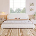 Queen/King Size Platform Bed, Boucle Fabric Upholstered Bed Frame with Curved Headboard - ModernLuxe