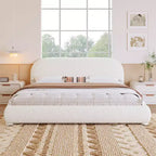 Queen/King Size Platform Bed, Boucle Fabric Upholstered Bed Frame with Curved Headboard - ModernLuxe