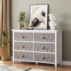 Fluted Dresser,6 Drawer Dresser for Bedroom, Modern Waveform Panel Closet Dressers Chest with Circle Black Handle, 47.2 Wide Wood Storage Organizer