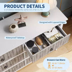 Comò scanalato, comò a 6 cassetti per camera da letto, cassettiera moderna con pannello a onde e maniglie nere a cerchio, organizer in legno largo 120 cm