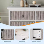 Comò scanalato, comò a 6 cassetti per camera da letto, cassettiera moderna con pannello a onde e maniglie nere a cerchio, organizer in legno largo 120 cm