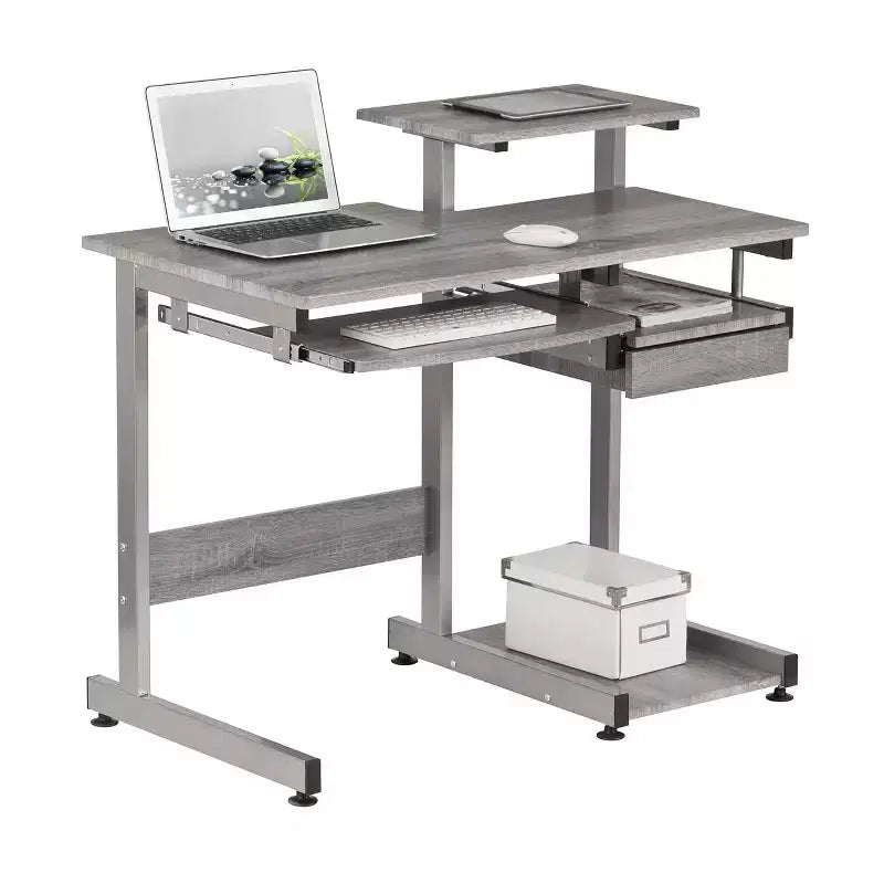 Okak 37.75IN Computer Desk with Keyboard Tray, Standing Desk with Storage Shelves, Office Desk for Living Room, Reading Room, Study