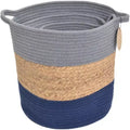 J&V TEXTILES Cotton Rope Storage Basket 3-Piece Set, Woven Laundry Hamper with Handle, Gray Navy Natural