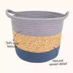 J&V TEXTILES Cesto portaoggetti in corda di cotone, set da 3 pezzi, cesto della biancheria intrecciato con manici, grigio blu navy naturale