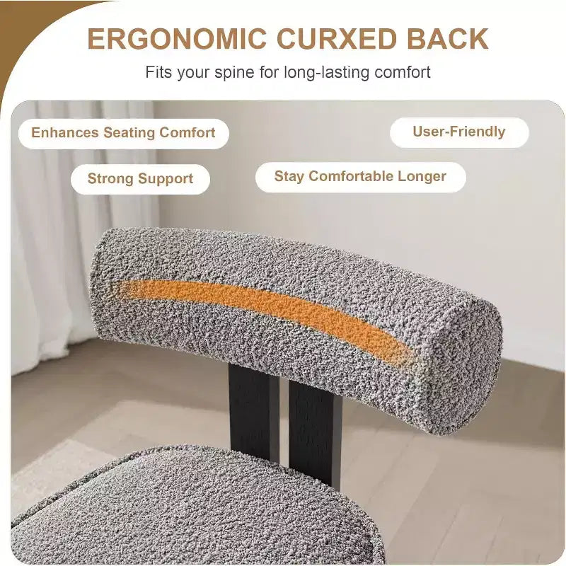 Sedie da pranzo imbottite, sedie da pranzo moderne in Boucle con schienale ergonomico curvo, comode sedie da cucina con gambe in legno di gomma